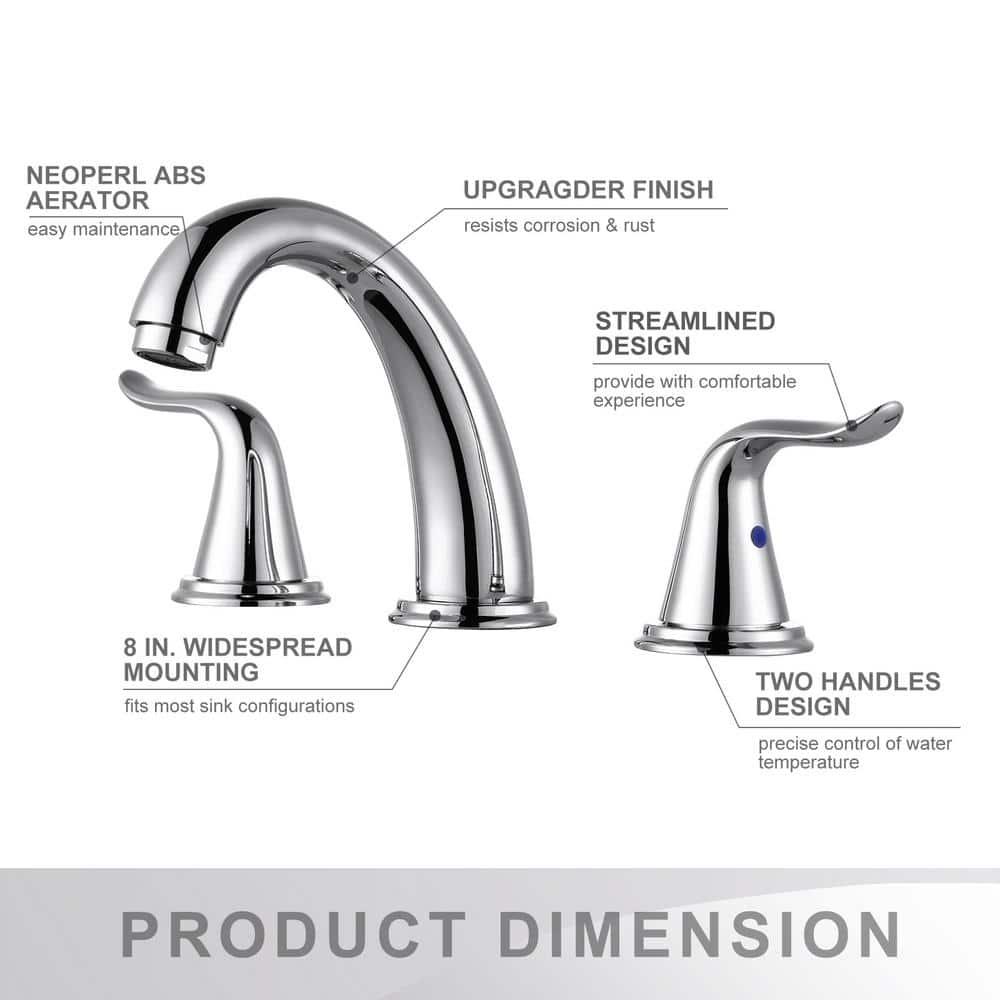 Aleasha Widespread Bathroom Sink Faucet, 3 Hole Faucet With Pop-Up Drain