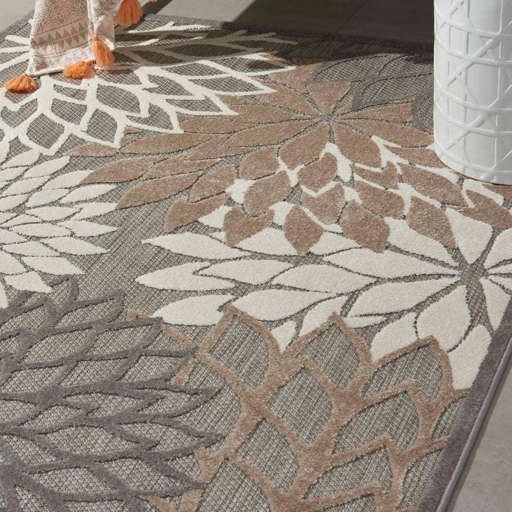 Nourison Aloha Floral Bloom Flatweave High-Low Indoor Outdoor Area Rug Natural 5'3" x 7'5"