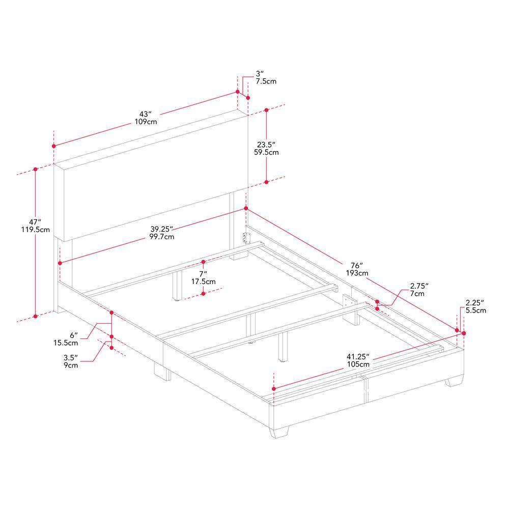 CorLiving Twin Celeste Modern Upholstered Bed Blue: Polyester Fabric, MDF & Wood Frame, Transitional Style