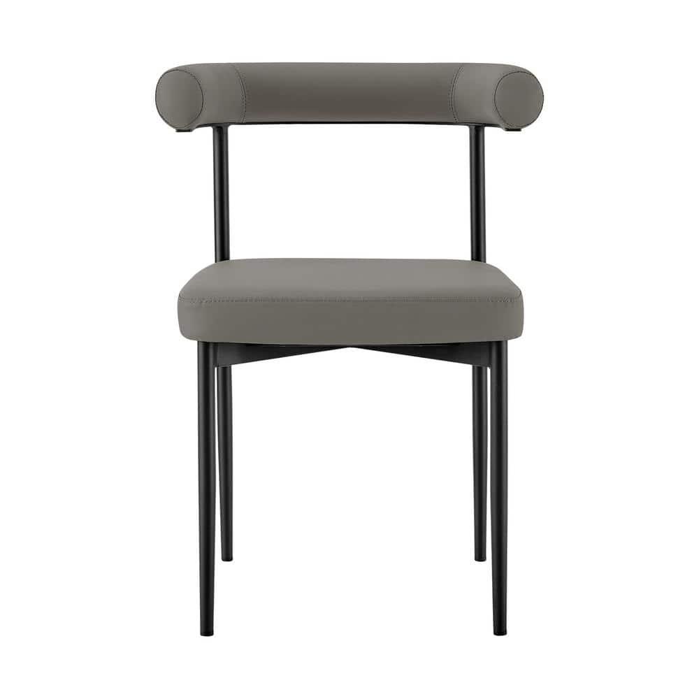 Armen Living Set of 2 Shannon Iron and Faux Leather Dining Chairs Matte Black/Light Gray