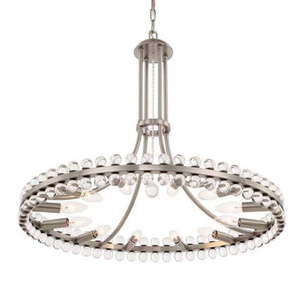 Brushed Nickel and Glass 12-Light Chandelier