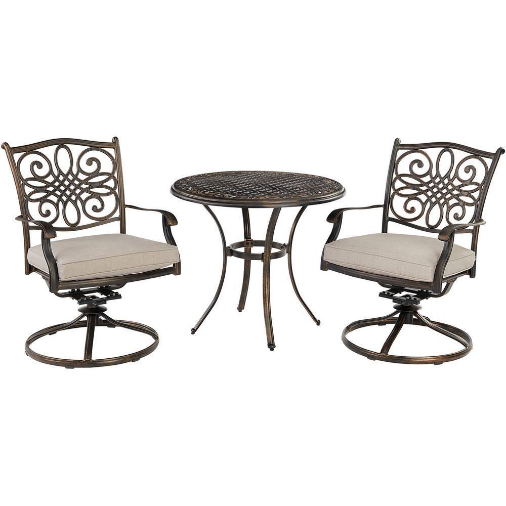 Renditions 3-Piece Set with 2 Swivel Rockers and 32-in. Cast-Top Table, Featuring Sunbrella Fabric