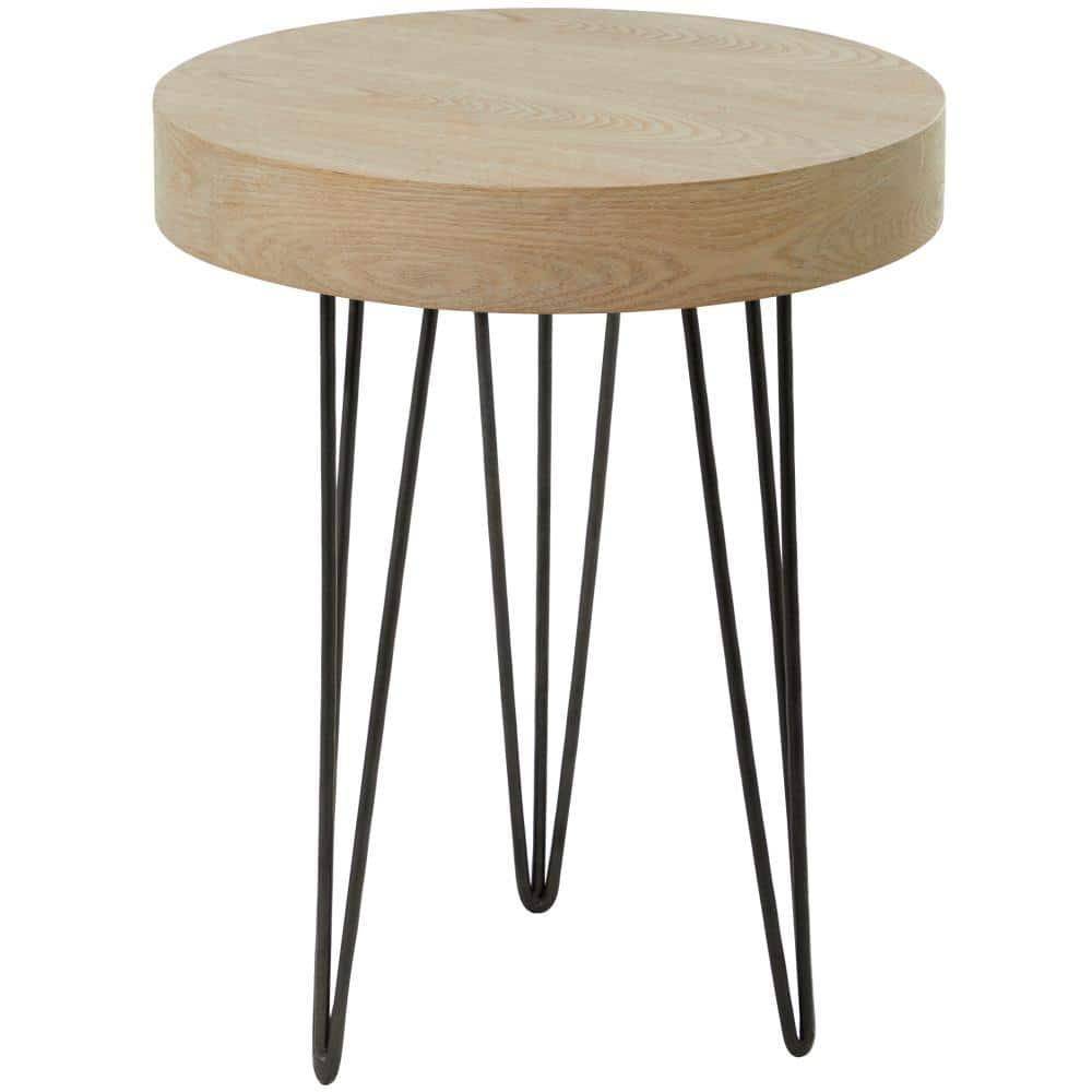 Union Rustic Villalpando Wooden Side End Brown Accent Table with Black Metal Hairpin Legs