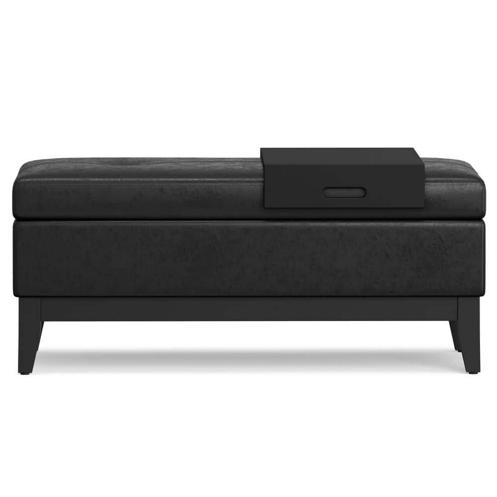 Simpli Home Oregon 42"W Upholstered Storage Ottoman Bench with Lift-Top Lid and Tray