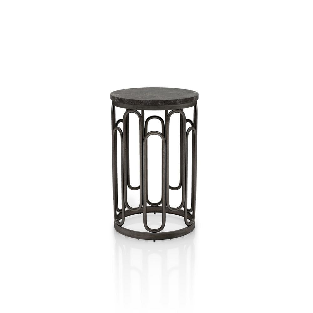 Furniture of America Saz Metal Stone Top Small End Table, Black