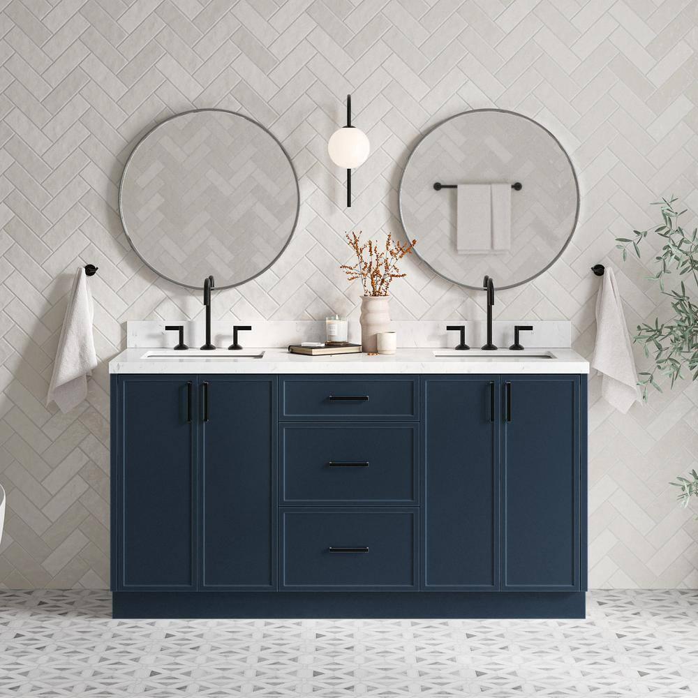 Midnight Blue 66" Freestanding Double Sink Wood Vanity Cabinet