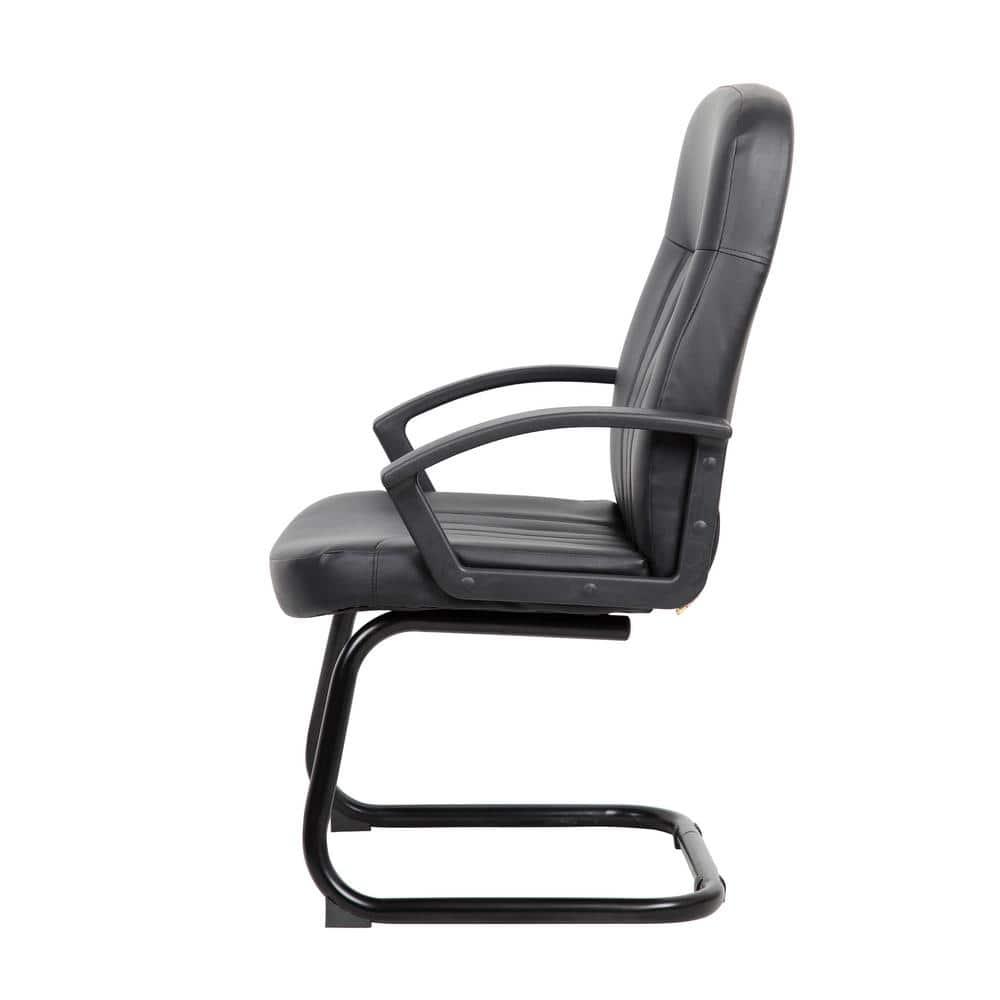 Executive Leather Budget Guest Chair Black - Boss Office Products: Metal Frame, Padded, Fixed Arms, Spot Clean