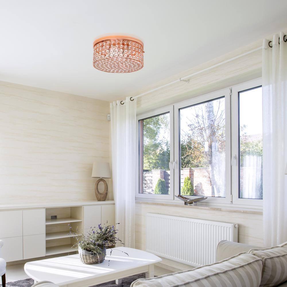12" Elipse Crystal Flush Mount Ceiling Light, Rose Gold Base & Details - Elegant Designs: UL Listed, 60W