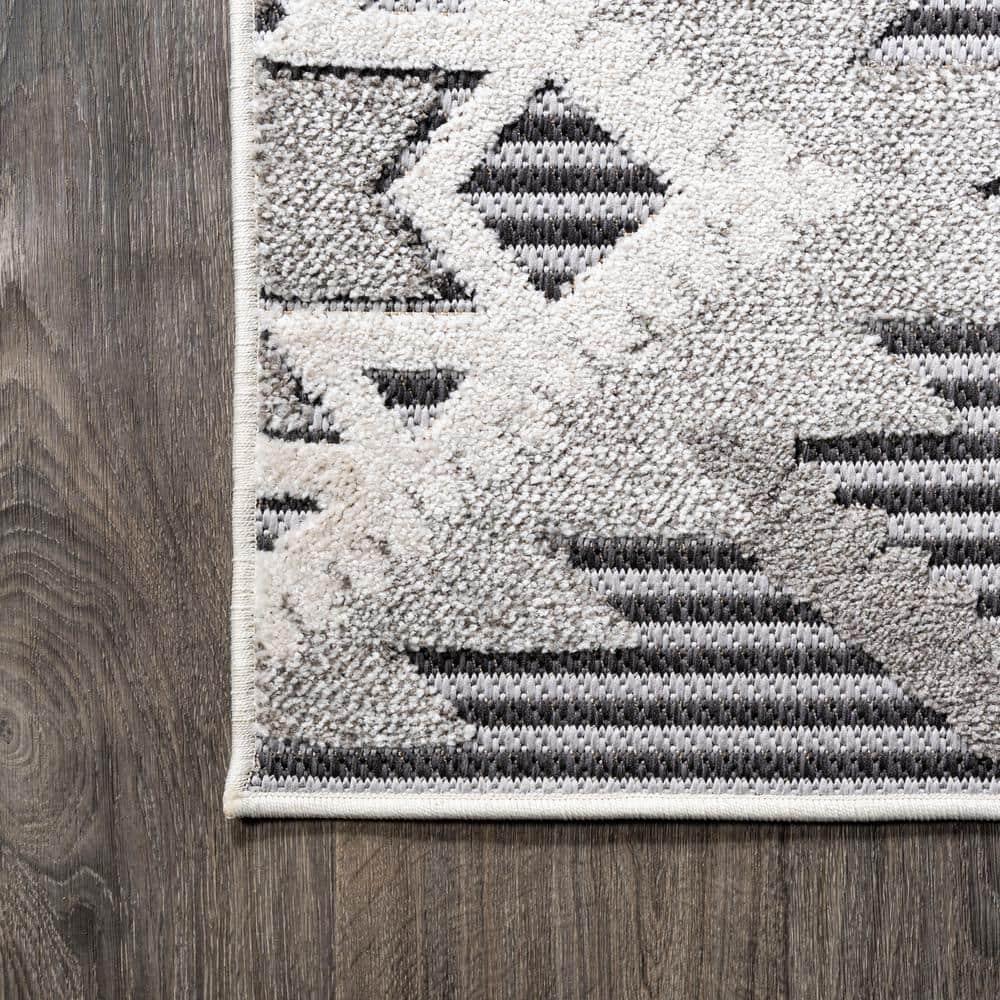 8'x10' Sumak High-Low Pile Neutral Diamond Kilim Indoor/Outdoor Area Rug, Gray/White/Black - JONATHAN Y