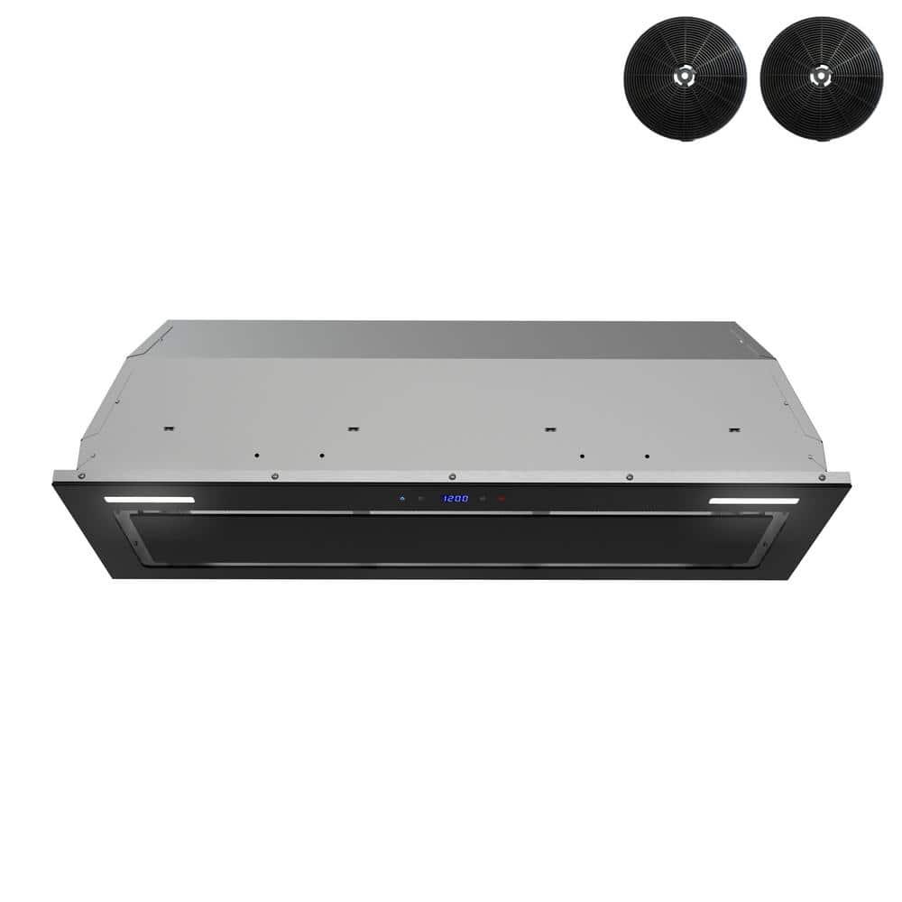 Streamline 36 In. T-11503-1-DL Isernia Ductless Insert 350 CFM Range Hood In Glossy Black With Mesh Filters, Touchpad Control, LED Lights