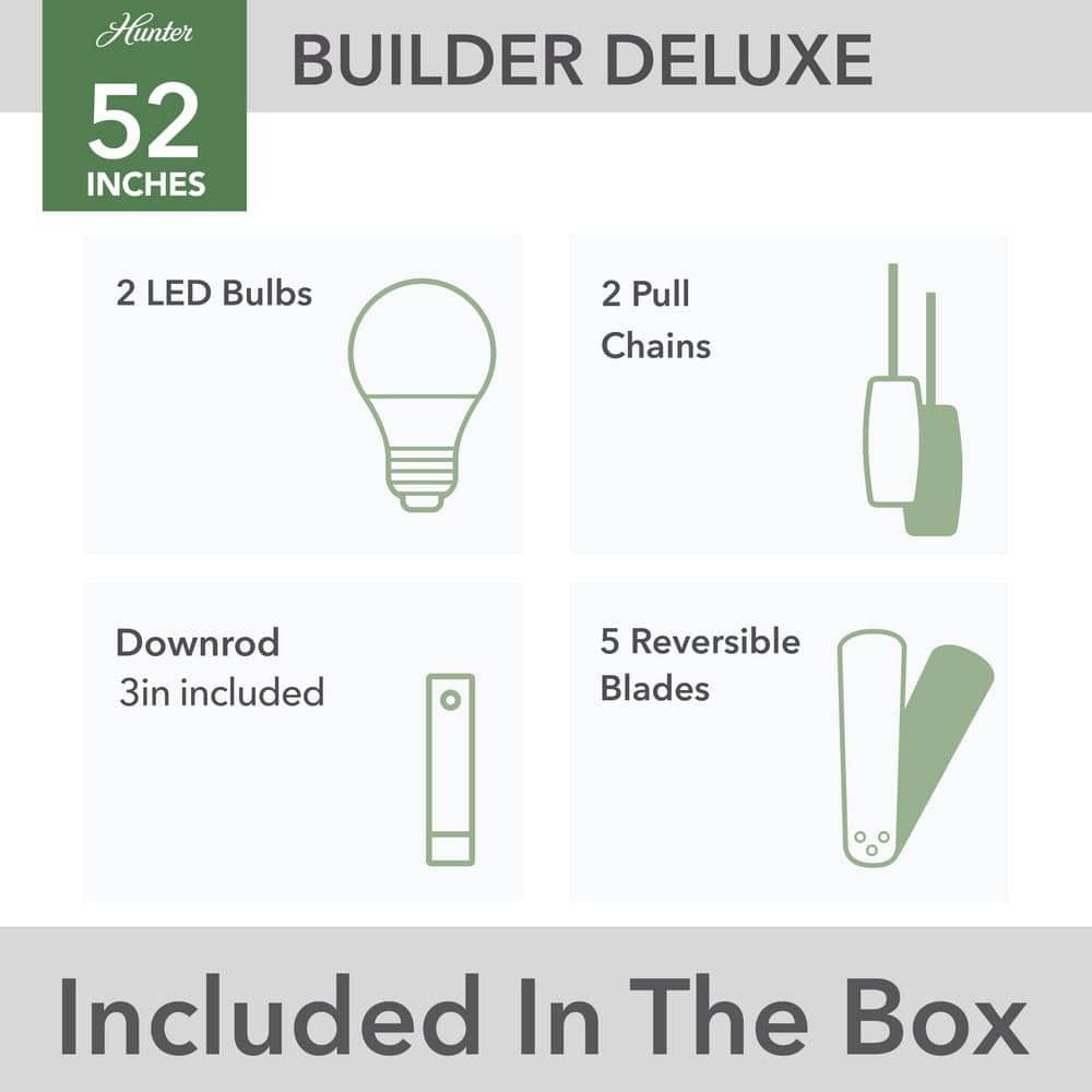 52" Builder Deluxe 5 - Blade Standard Ceiling Fan with Pull Chain and Light Kit Included