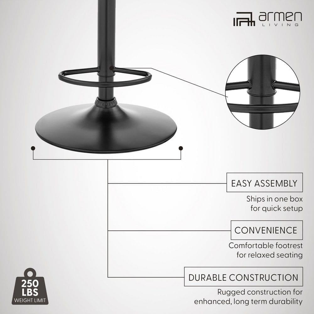 Bardot Adjustable Barstool with Faux Leather and Metal Finish - Armen Living