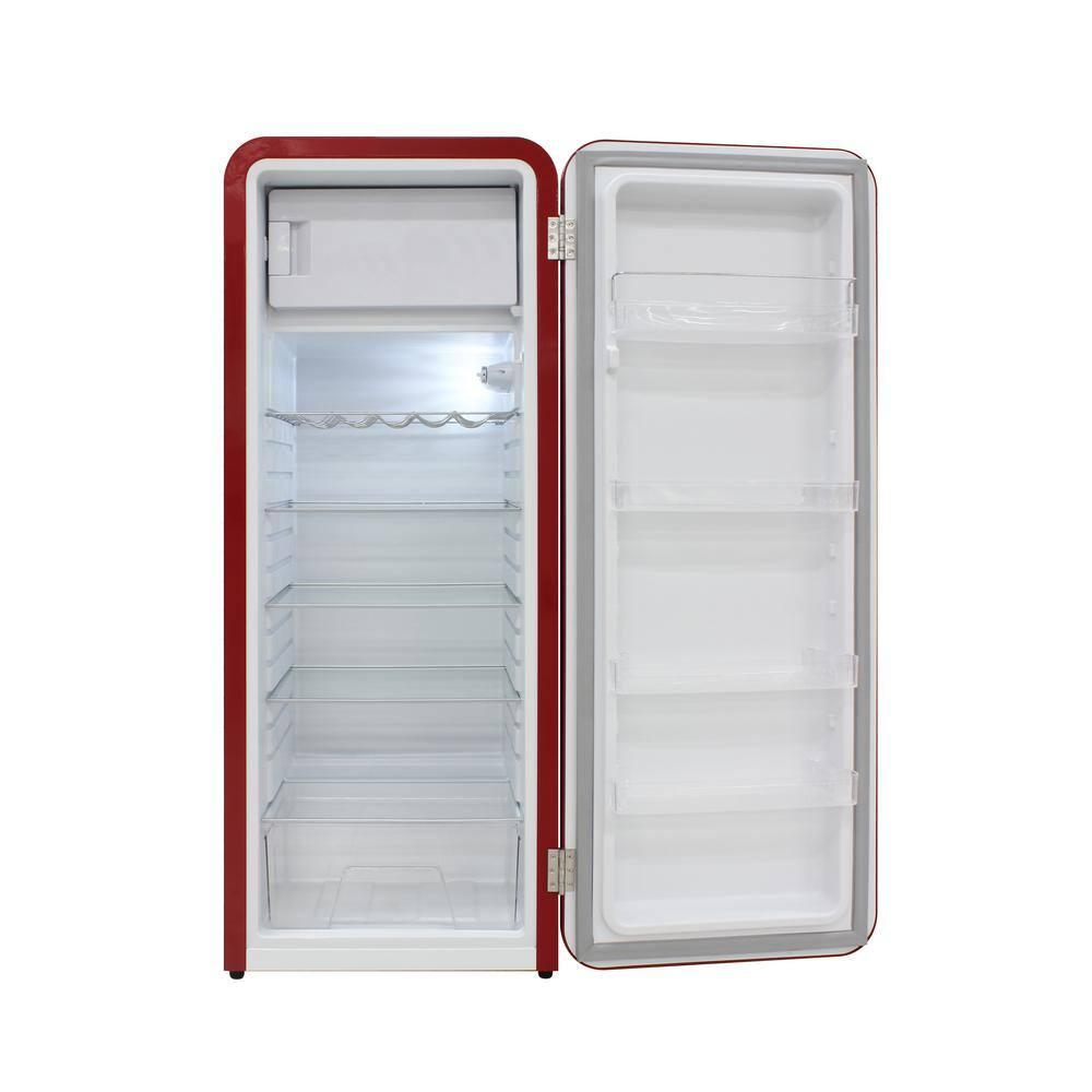 Brama 9.2 Cu.Ft. Retro Red Top-Freezer Refrigerator with Solid Steel Door