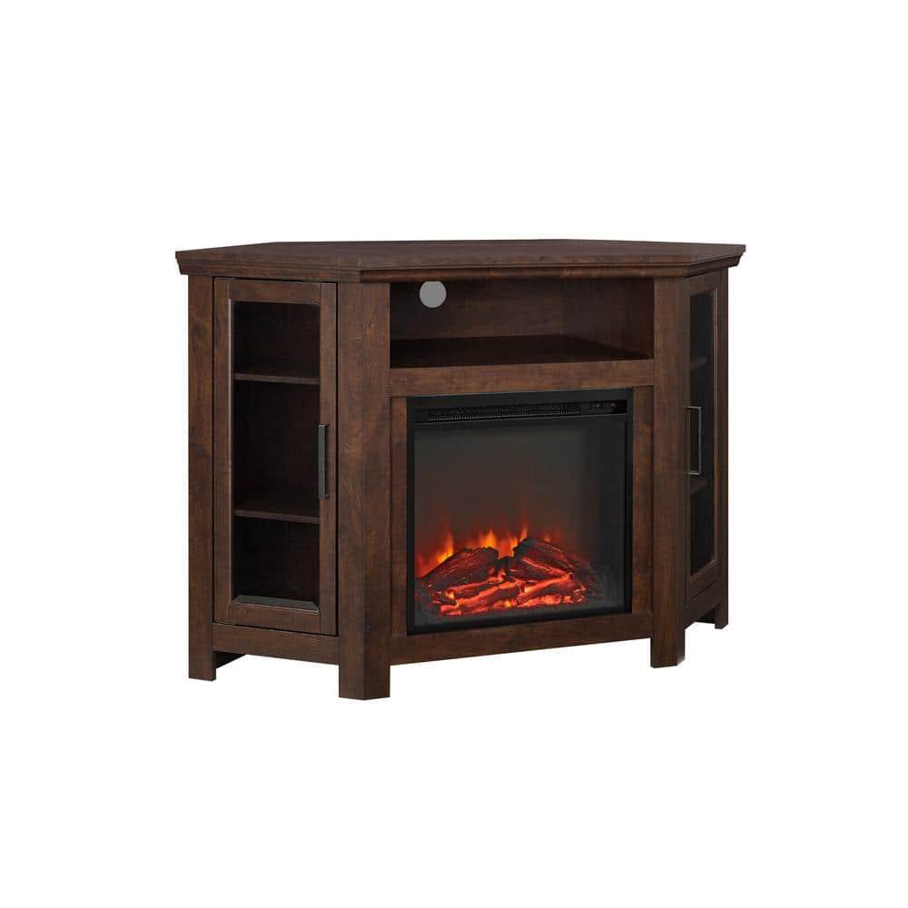 48" MDF Wood Corner Fireplace TV Stand - Traditional Brown