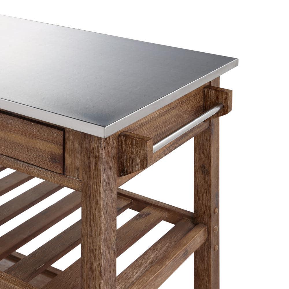 Boraam Sonoma Kitchen Cart with Stainless Steel Top in Barnwood Wire-Brush