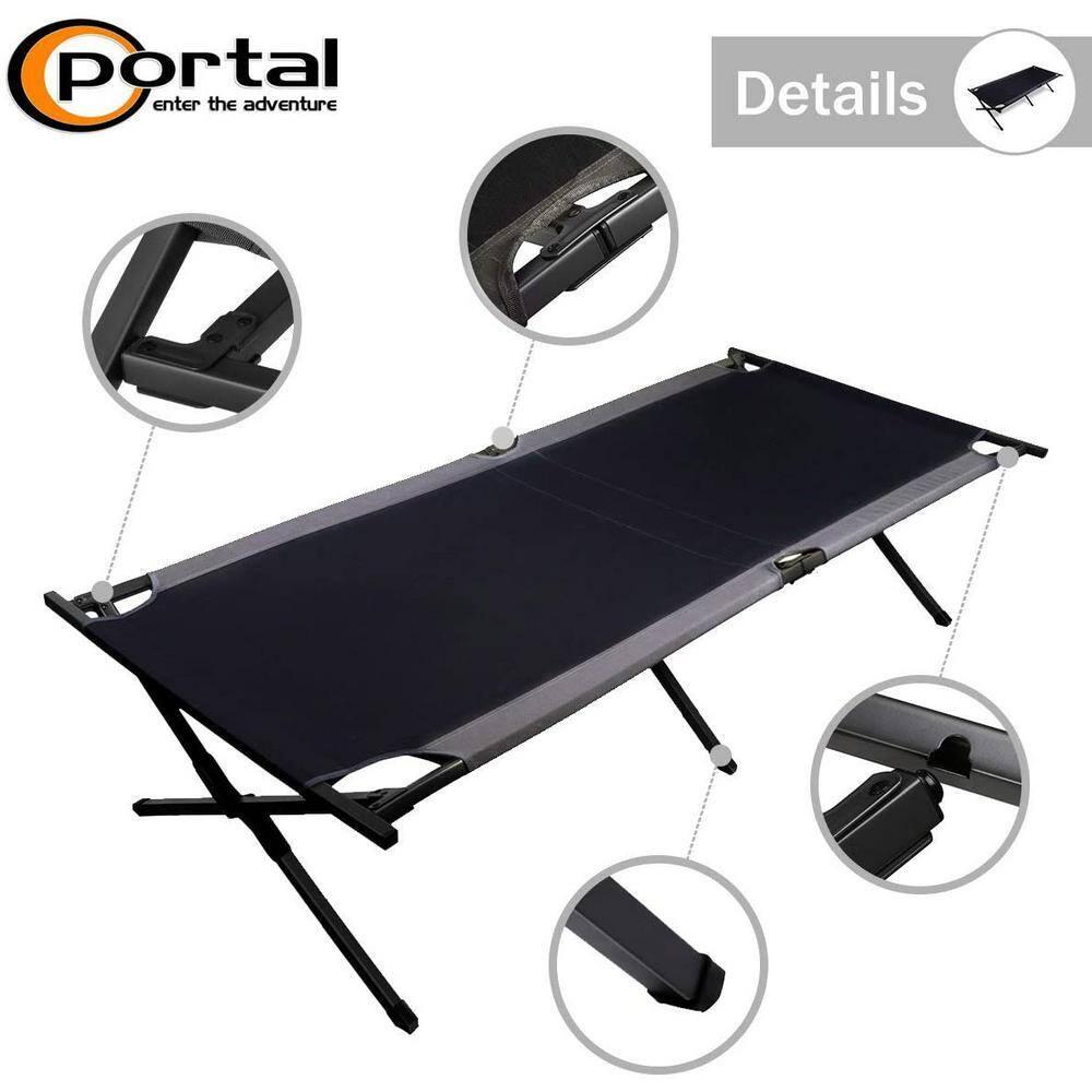 PORTAL Folding Portable, Guest Carry Bag and Side Storage Organizer, Camping Adults Away Tent Sleeping Cot Bed, Supports 300 LBS, Black