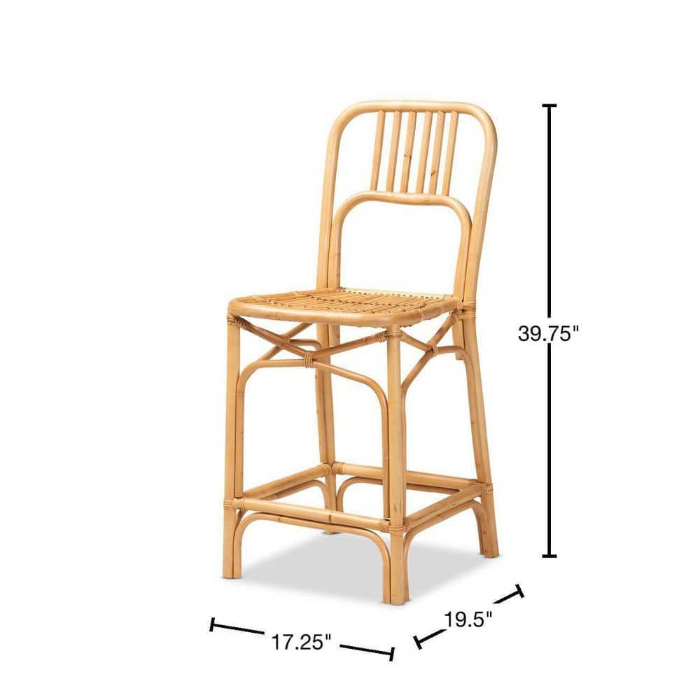 Ivora Rattan Counter Height Barstool Natural/Brown - bali & pari: Bohemian Style, Fixed Seat 24.5", No Assembly Required