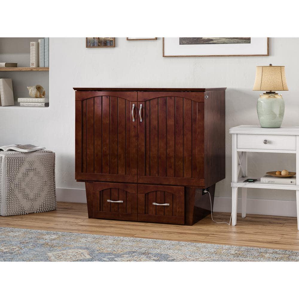 AFI Nantucket Twin Solid Wood Murphy Bed Chest with Mattress, Drawer & Charger, Walnut