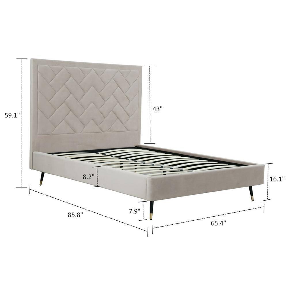 Manhattan Comfort Queen Crosby Modern Velvet Upholstered Bed Greige