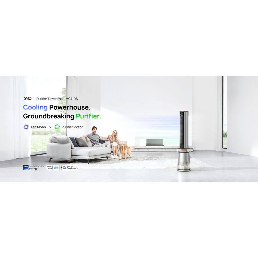 Air Purifier Tower Fan, 45 in. 2-in-1 Smart Fan, 27ft/s Velocity, 120°Oscillation, 24 H Timer, 25dB Low Noise, Silver