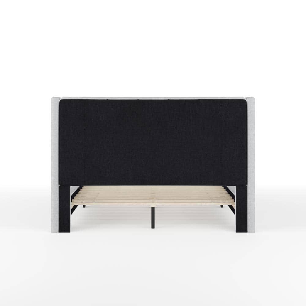 Martha Stewart Kay Upholstered Platform Bed With Channel Stitched Wingback Headboard