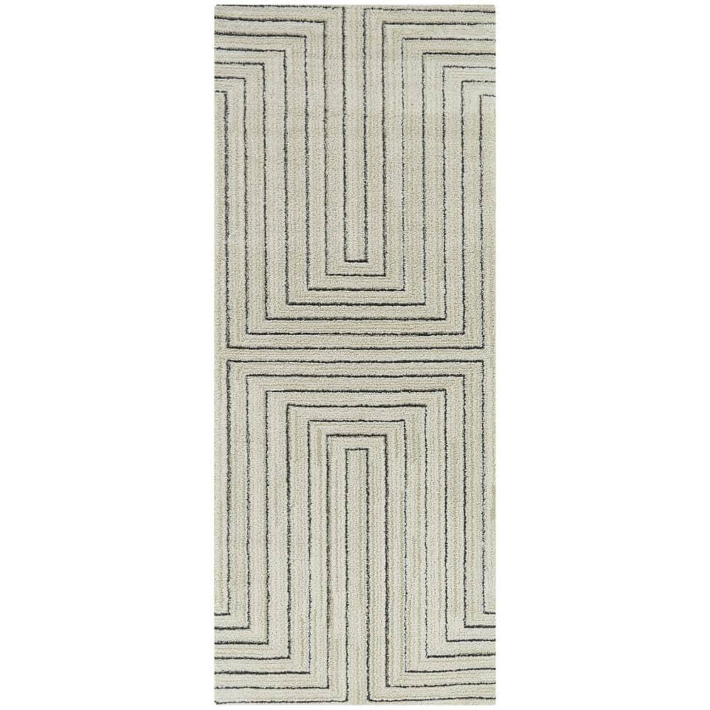 Balta Rugs 2'7"x7' Carmody Transitional Geometric Rug Cream: Off-White Runner, Medium Pile, Indoor Use