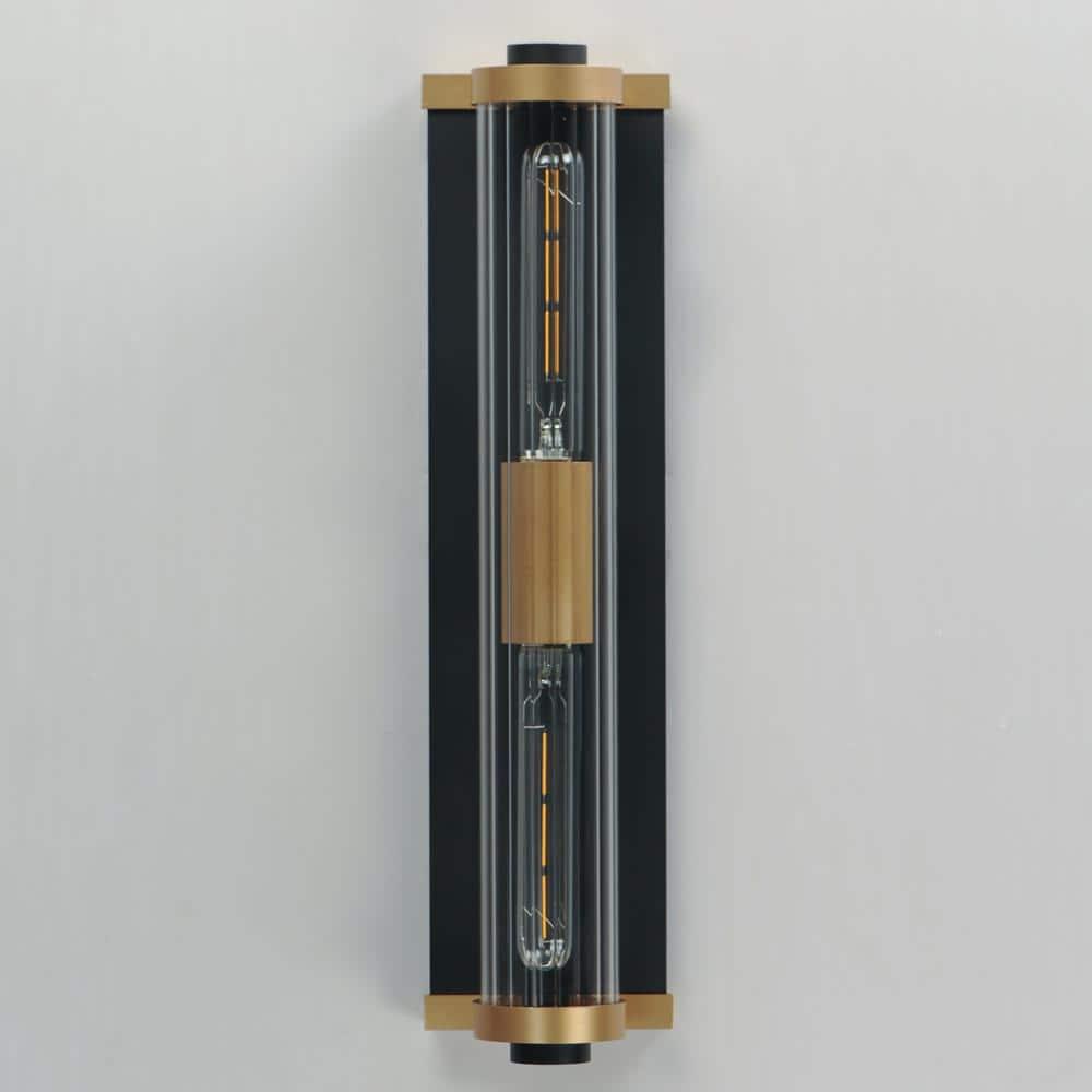Opulent Black and Antique Brass 20" Outdoor Wall Sconce