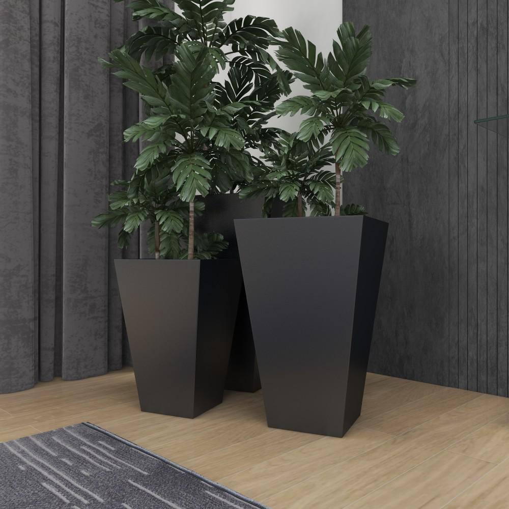 Set of 3 Modern Trapezoidal Iron Planters - Olivia & May: Indoor/Outdoor Freestanding Decor, No Drainage