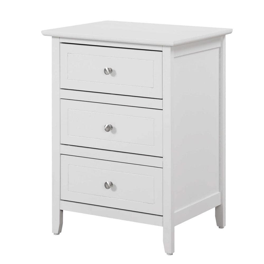 Passion Furniture Daniel 3-Drawer White Nightstand (25 in. H x 19 in. W x 15 in. D)