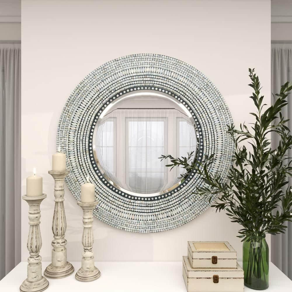 DecMode 39" x 39" Gray Handmade Mosaic Wall Mirror