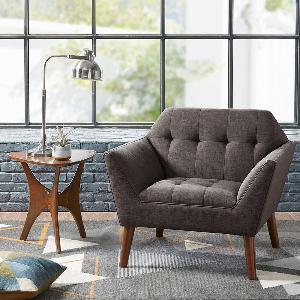 Newport Lounge Chair Charcoal - Ink+Ivy: Mid-Century Modern, Button Tufted, Wood Legs