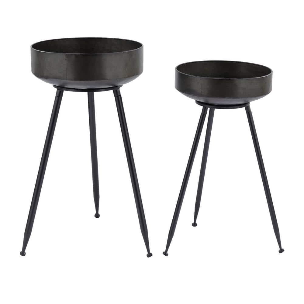 30 in., and 26 in. Large Black Metal Indoor Outdoor Planter (2- Pack)