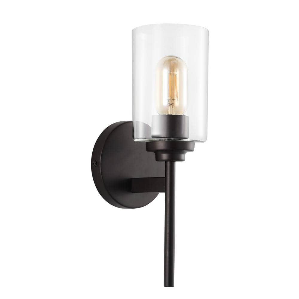 JONATHAN Y Juno 13" 1-Light Farmhouse Industrial Iron Cylinder LED Sconce, Oil Rubbed Bronze/Clear