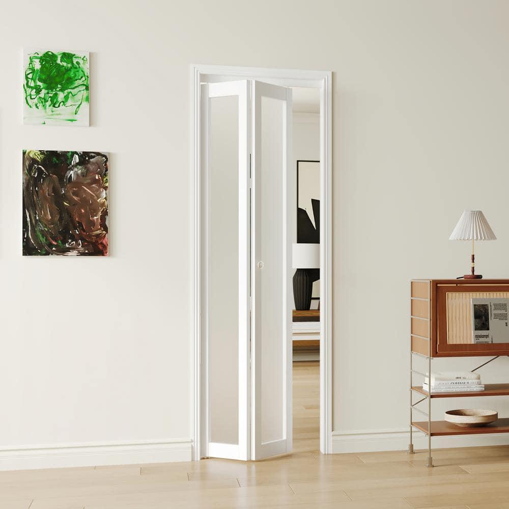 Luxdecor 80'' Solid Core Manufactured Wood 1-Lite Frosted Glass Bi-fold Door With Installation Hardware Kit