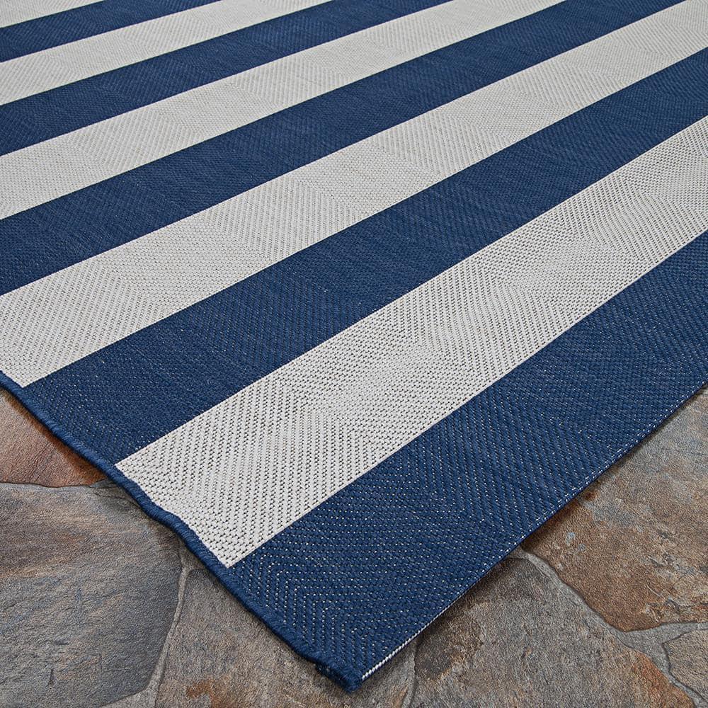 Couristan Afuera Yacht Club 3'11" x 5'7" Midnight Blue and Ivory Stripe Outdoor Rectangle Rug
