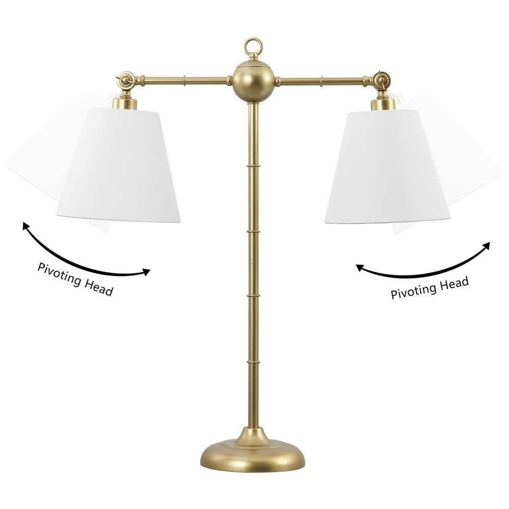 Gold Adjustable Dual White Shade Library Table Lamp
