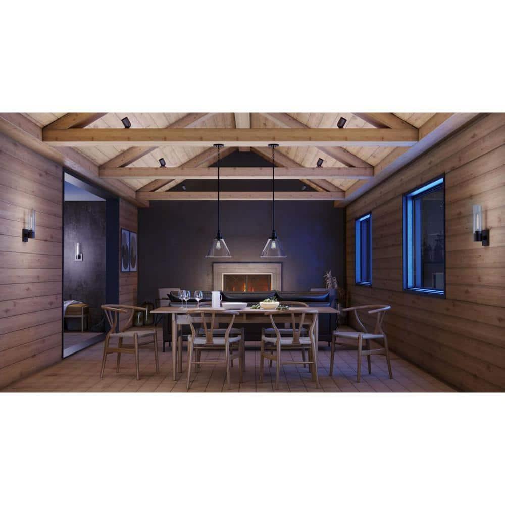 Progress Lighting Hinton 1-Light Industrial Pendant Light, Matte Black, Seeded Glass Shade