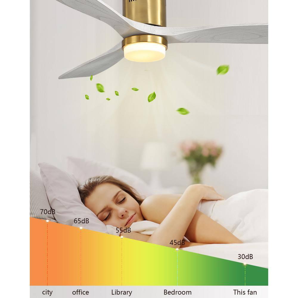 52" Modern Ceiling Fan without Light, Remote Control and Reversible DC Motor Included White with Light Wood-grain