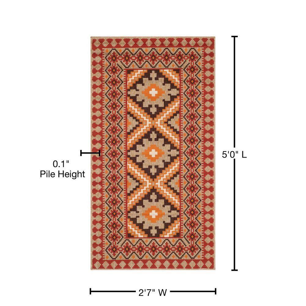 Veranda VER099 Power Loomed Indoor and Outdoor Accent Rug - Red/Natural - 2'7"x5' - Safavieh.