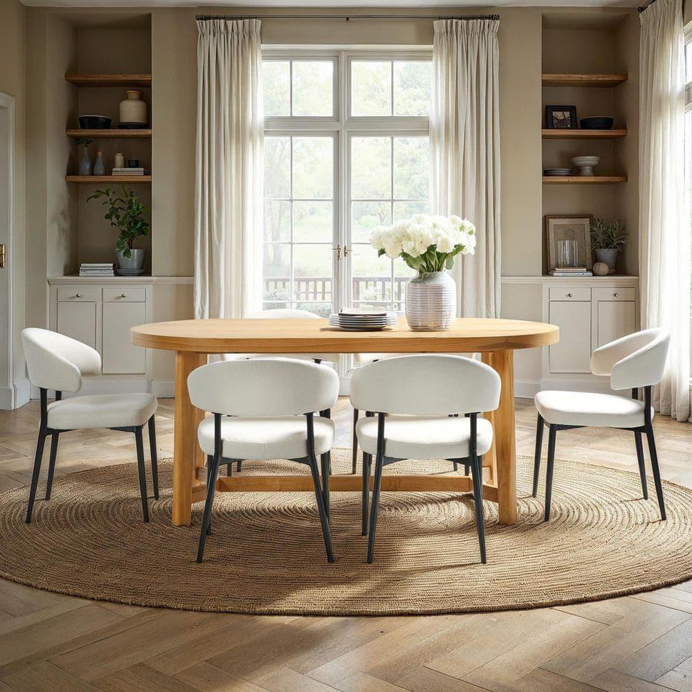 Walker Edison Modern Farmhouse Rustic Solid Oak Wood Oval Dining Table for 6 - White Oak
