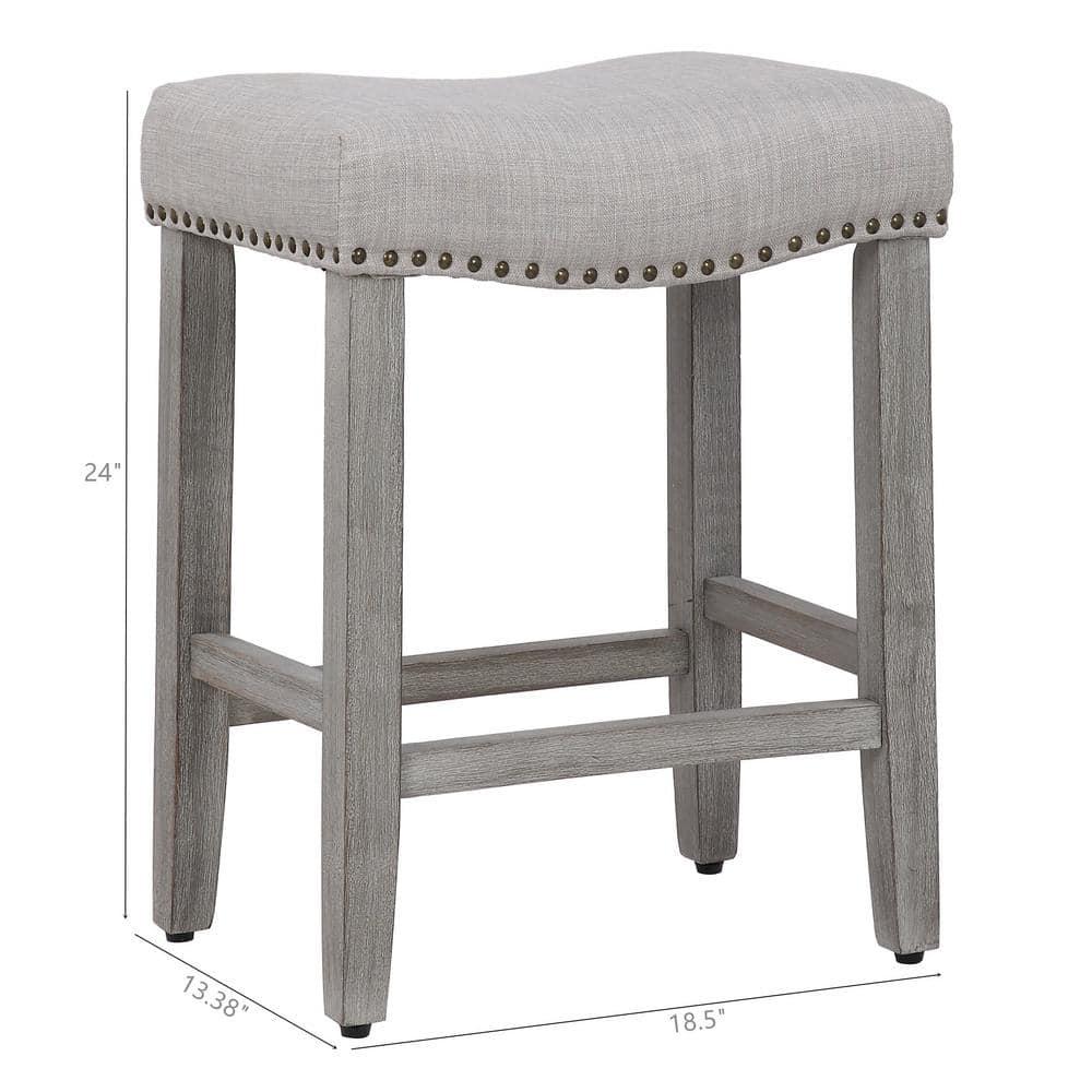 Polytrends Jameson Upholstered Polyester 24" Counter Stool - Gray Legs/ Saddle Seat Antique Gray/Gray Wood Polyester Fabric 250lbs
