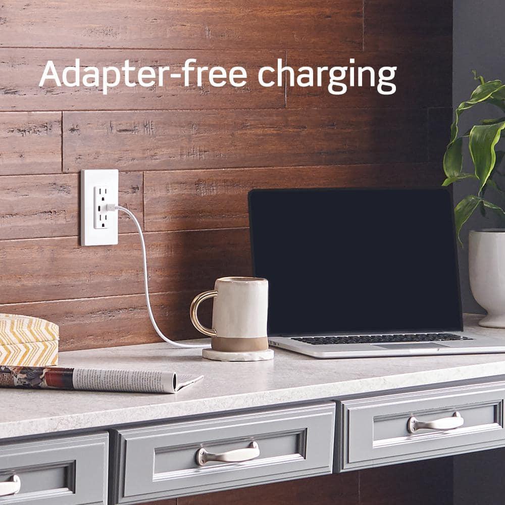 Leviton T5633-B Decora USB Type-A/Type-C Wall Outlet Charger, 15A, Brown