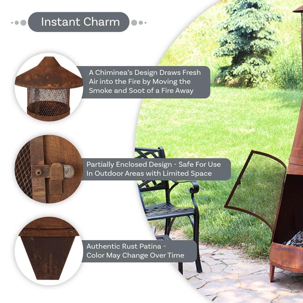 SunnyDaze Decor 70'' H x 23.5'' W 70" Rust Patina Finish Steel Wood-Burning Chiminea with Spark Screen