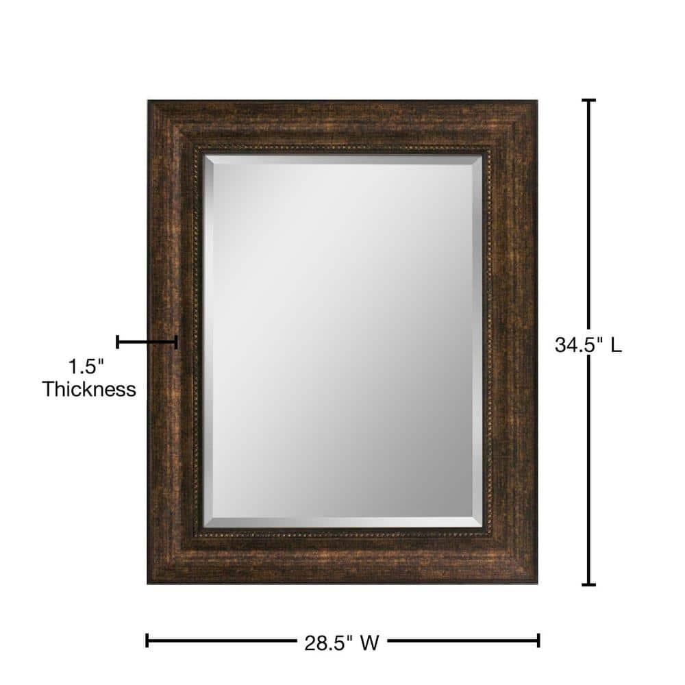Head West Deep Bronze Beaded Rectangular Framed Beveled Accent Wall Vanity Mirror - 28.5 x 34.5