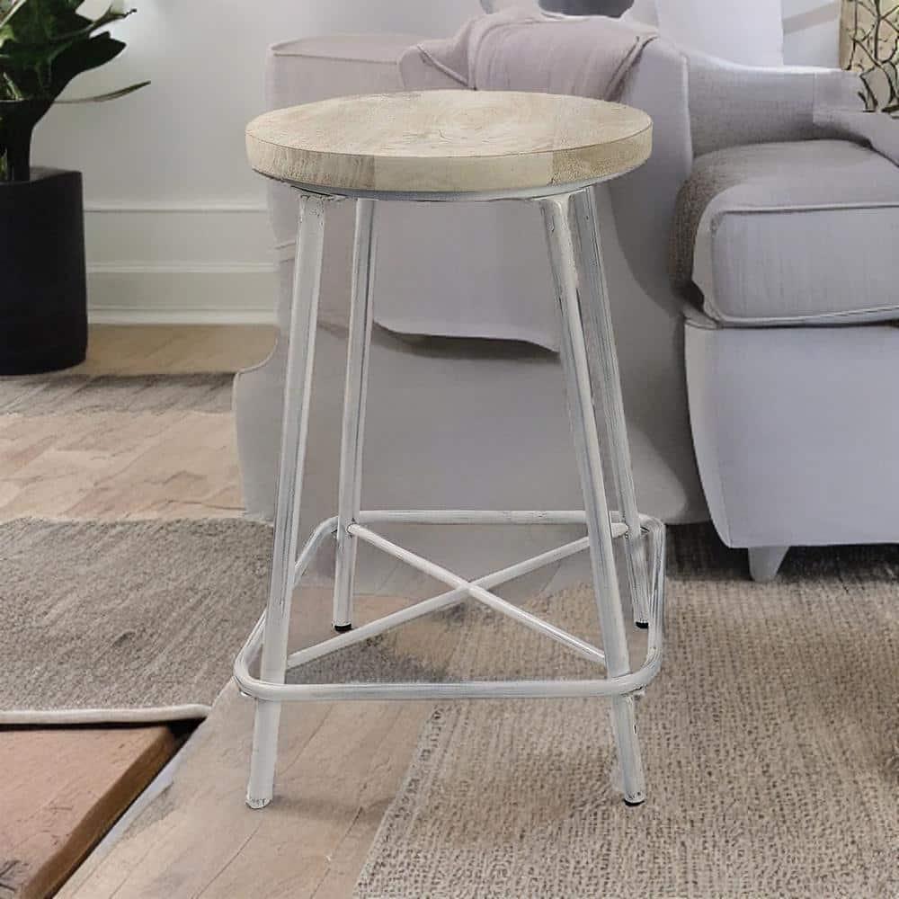 Carolina Living Set of 2 24" Inez Counter Height Barstools Whitewash: Industrial Design, Iron Frame
