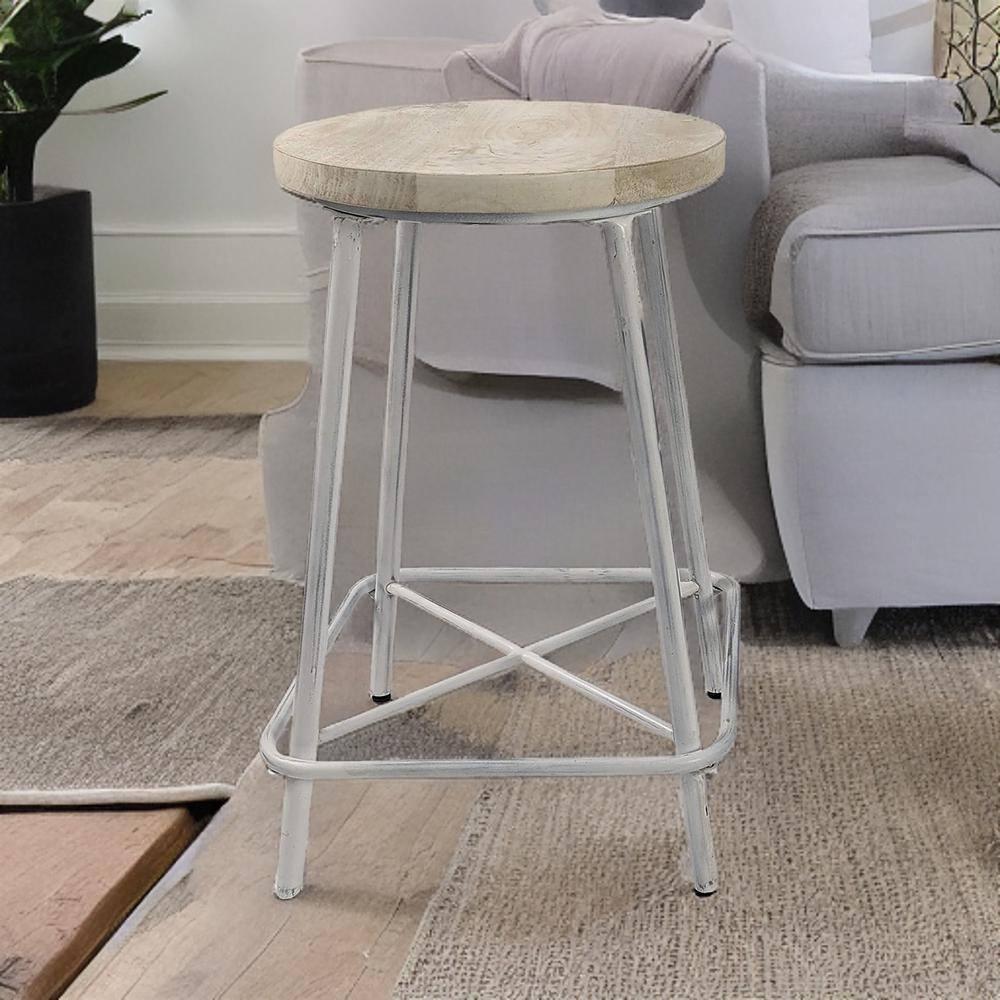 Carolina Living Set of 2 24" Inez Counter Height Barstools Whitewash: Industrial Design, Iron Frame
