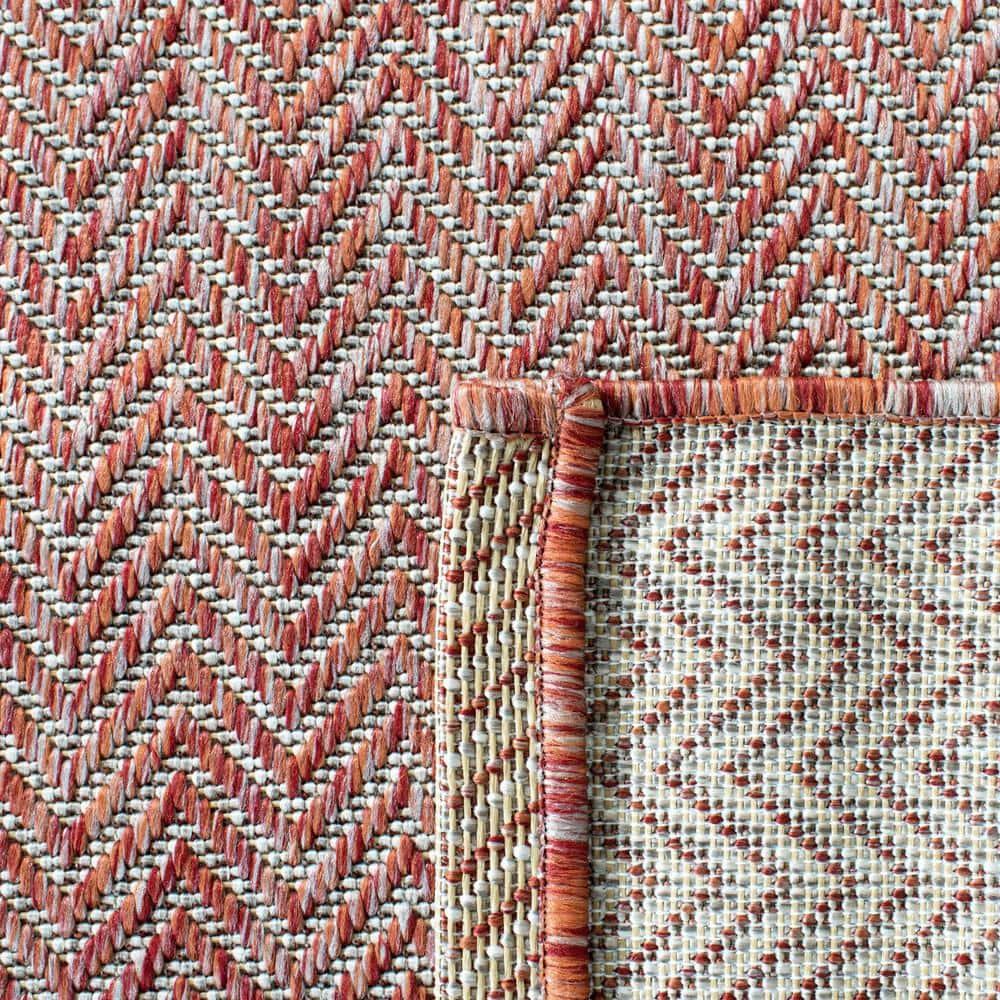 SAFAVIEH Courtyard Blazhe Chevron Indoor/Outdoor Area Rug, Red/Beige, 4' x 4' Square