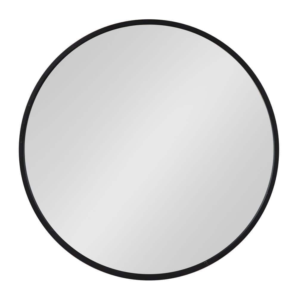 26" x 26" Travis Round Wood Accent Wall Mirror Black - Kate & Laurel All Things Decor: MDF, No Assembly Required