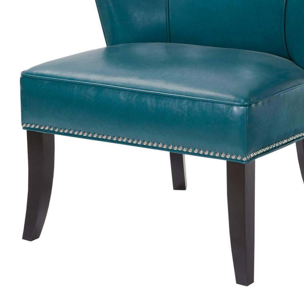 Hilton Concave Back Armless Chair - Peacock Blue: Faux Leather Upholstery, Contemporary Style, Wood Legs