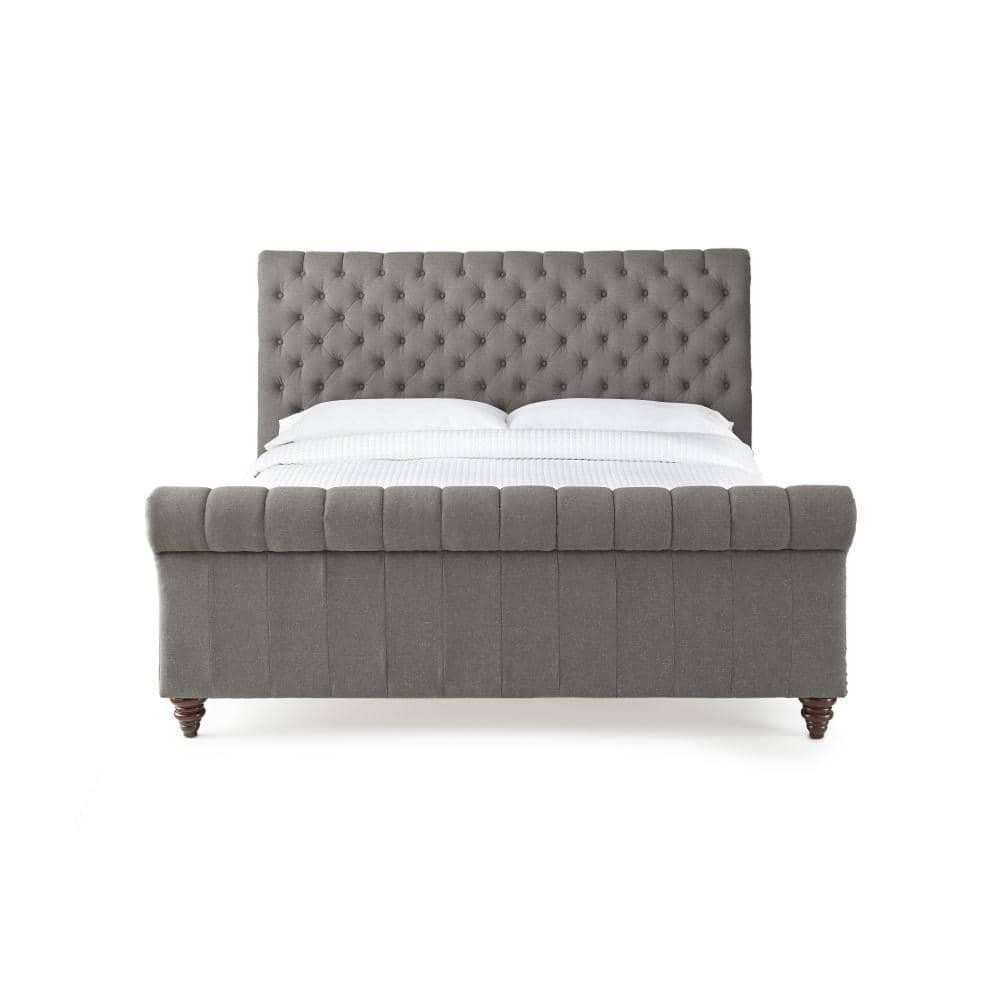 Steve Silver Swanson Tufted King Sleigh Bed in Gray